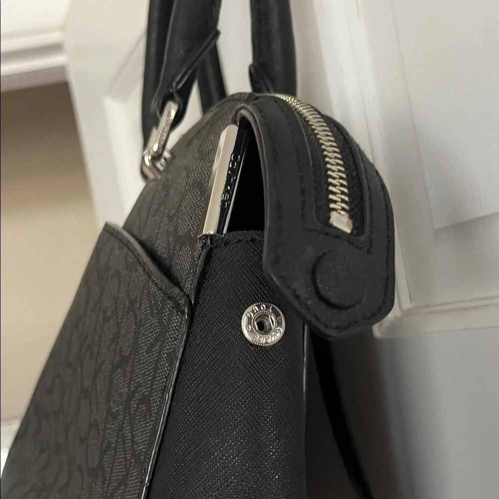 Calvin Klein Raelynn Black Signature Satchel with Shoulder Strap